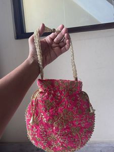 Pink Embroidered Potli Pouch