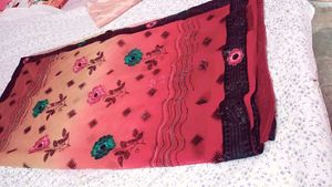 Red &amp; Beige Floral Embellished Saree