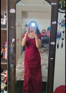 Women A-line Maroon Maxi/Full Length Dress Size S(