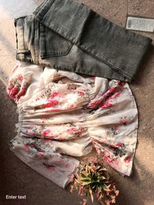 Floral Top & Grey Jeans 8-10 Year Girl