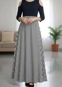 Striped Cold Shoulder Maxi Dress