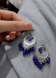 Blue Beaded Jhumka Earrings
