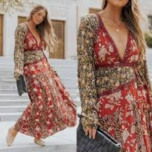 Free People Tilda Maxo Wrap Dress Deep V Neckline