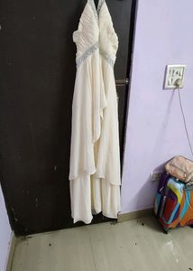 White Bacless Halter Neck Dress