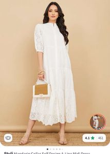 Pink Eyelet Tiered Midi Dress