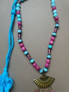 Agata Bead Necklace With Antique Gold Pendant