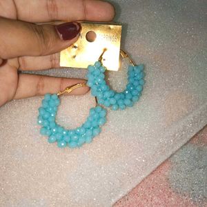 Blue Beaded Hoop Earrings