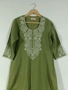 Olive Green Embroidered Kurta (Women)