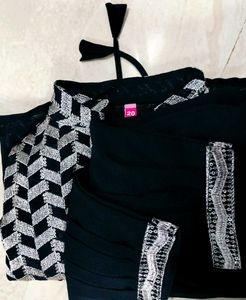 Party Wear Black &amp; Silver Embellished  Beby Outfit