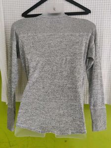 Gray Wrap-Front Long Sleeve Top