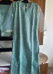 Elegant Sea Green Kurta Set with net Duppatta