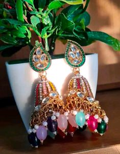 Premium Festive Multicolour kundan Jhumka