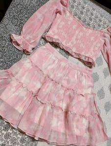 AND Women Pink Tie &amp; Dye Top Skirt Co-ord Set