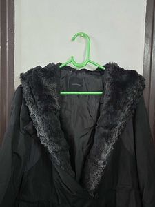 Black Faux Fur Trim Coat fits M/L