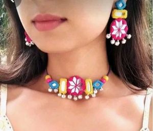 Colorful Embroidered handmade jewellery set