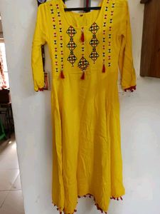 Yellow Embroidered Anarkali Kurti