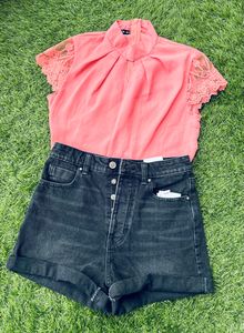 Zara High-Rise Mom Fit Trendy Denim Shorts