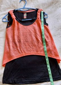 Women 2 Layer Fancy Peach And Black Top