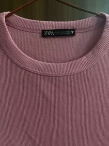 Zara Fitted Pink Tshirt Rib Material