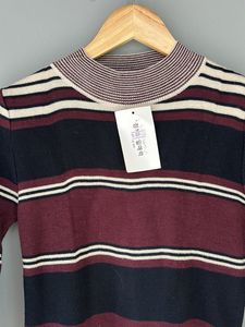 Striped Knit Turtleneck Top