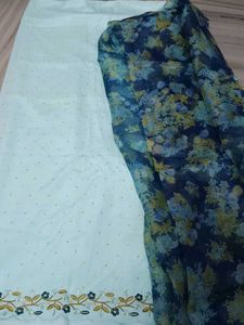 Unstitched Dress Material With Organza Duptta