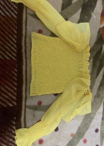 combo Tops Yellow Sheer Sleeve Top