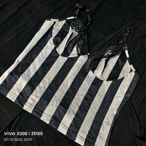 I. Striped Lace Cami Top