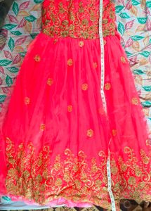 Embroidered Coral Long Gown