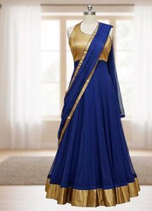 Elegant Blue &amp; Gold Anarkali Suit