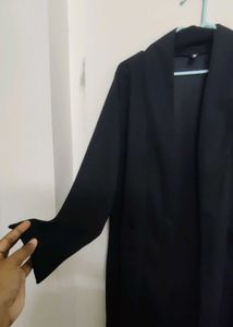 Sassafras Black Ribbed Longline Open Front Shrug
