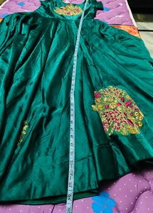 Satin Green  Long Frock With Dupatta