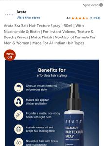 Sealed Packed Arata Sea Salt Hair Texture Spray