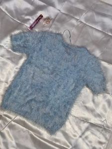 Fluffy Blue Crop Top