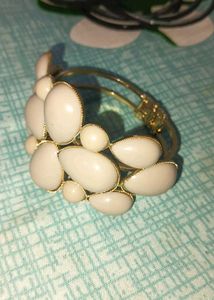 Ivory Stone & Gold Bangle Bracelet