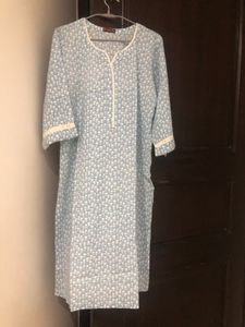 Beautiful Blue Flower Print Kurti With Bell sleave