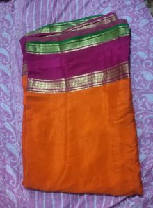 Orange &amp; Pink Saree Mysore crepe silk