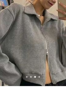 Gray Zip-Up Knit Jacket