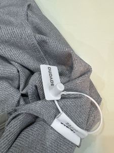 Grey Ribbed Long Sleeve Bodysuit