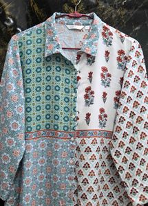 White And Blue Printed Straight Tunic