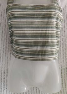 AE Green &amp; White Striped Ribbed Crop Top