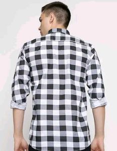 FREKMAN Men&#39;s Regular Fit Checked Pure BLACK Shirt