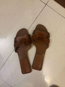 Zara Brown Leather Slides