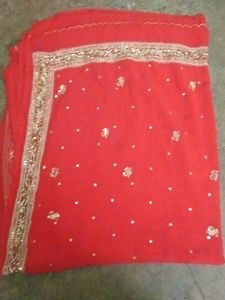 Red Chamki Saree