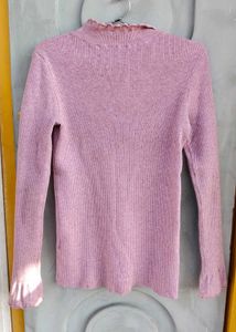 Mauve Ribbed Mock Neck Winter Top – Full Sleeves