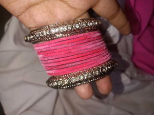 New Silver And Pink Bangles Combo
