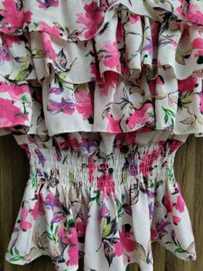 Korean Floral Frilled Tube Top