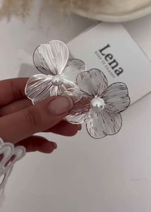 Silver Floral Pearl Earrings