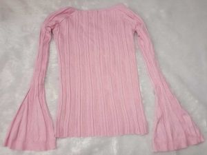 Pink Ribbed Bell Sleeve Top