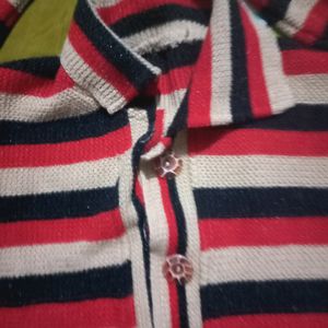 Women Red Striped Winter Sweater