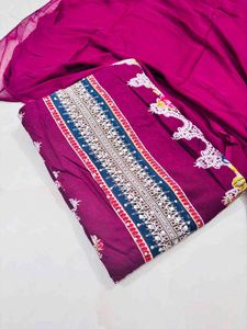 Purple Embroidered Dress Material